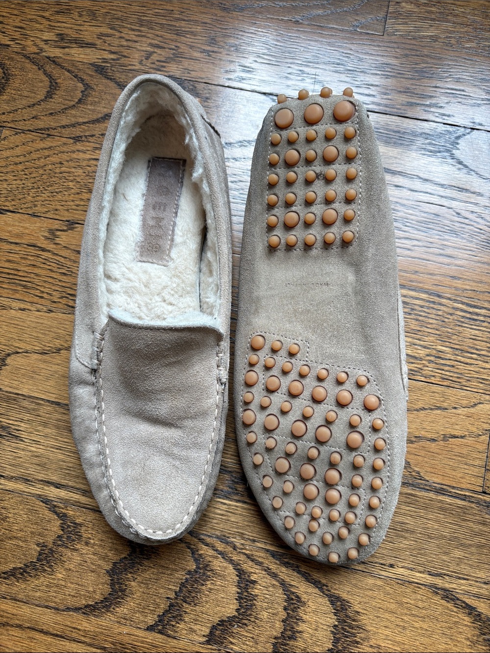 M. Gemi  Suede Driving Moccasins in Light Taupe, 7.5/8